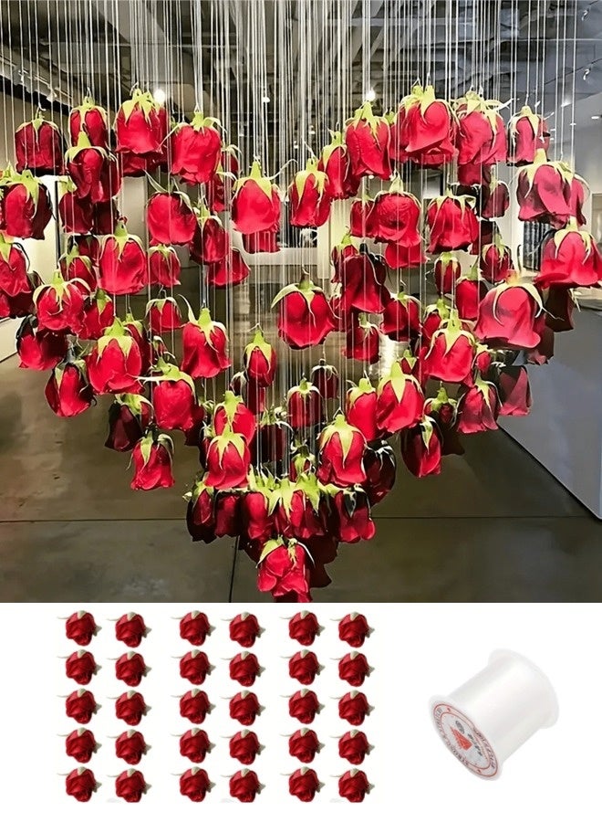 ShebSheb 30 Pcs Mini Red Rose Head Fake Red Roses Artificial Flowers for Home DIY Flower Wall Party Birthday Decor - Image 1